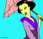 Dibujo Geisha con paraguas pintado por yolanda