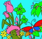 Dibujo Fauna y flora pintado por palillo