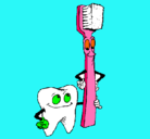 Dibujo Muela y cepillo de dientes pintado por ivana