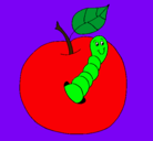 Dibujo Manzana con gusano pintado por lorena