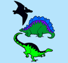 Dibujo Tres clases de dinosaurios pintado por axel