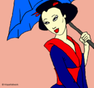 Dibujo Geisha con paraguas pintado por DRYNSY