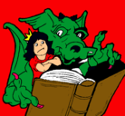 Dibujo Dragón, chica y libro pintado por superalvarowapo