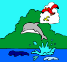 Dibujo Delfín y gaviota pintado por AGUS