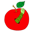 Dibujo Manzana con gusano pintado por anapaola
