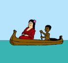 Dibujo Madre e hijo en canoa pintado por abraham