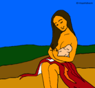 Dibujo Madre con su bebe pintado por diego