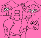 Dibujo Rinoceronte y mono pintado por POBLOJOSE