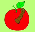 Dibujo Manzana con gusano pintado por harry