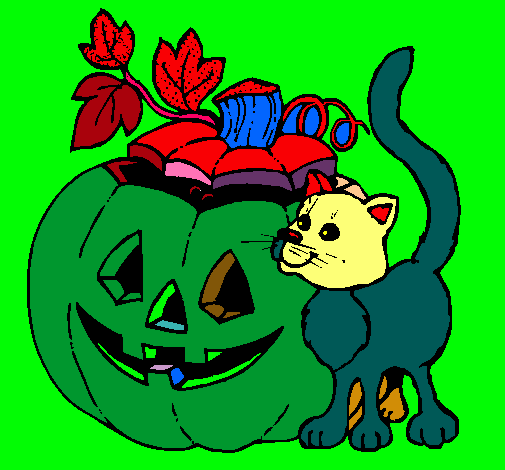 Calabaza y gato