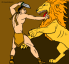 Dibujo Gladiador contra león pintado por NaudelysMayora