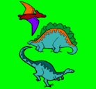 Dibujo Tres clases de dinosaurios pintado por hugo