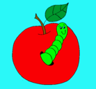 Dibujo Manzana con gusano pintado por cristina
