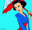 Dibujo Geisha con paraguas pintado por dianasolanocaceres