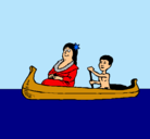 Dibujo Madre e hijo en canoa pintado por alex