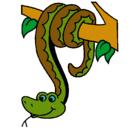 Dibujo Serpiente colgada de un árbol pintado por culebra
