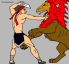 Dibujo Gladiador contra león pintado por zahir