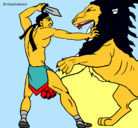 Dibujo Gladiador contra león pintado por athony