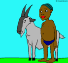 Dibujo Cabra y niño africano pintado por vale