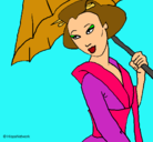 Dibujo Geisha con paraguas pintado por bety