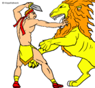 Dibujo Gladiador contra león pintado por franco