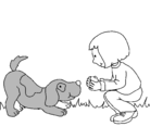 Dibujo Niña y perro jugando pintado por robert