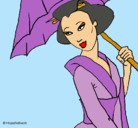 Dibujo Geisha con paraguas pintado por estheer