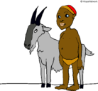 Dibujo Cabra y niño africano pintado por laura