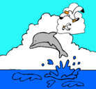 Dibujo Delfín y gaviota pintado por lindodelfin