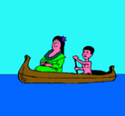 Dibujo Madre e hijo en canoa pintado por Estela