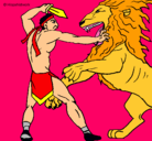 Dibujo Gladiador contra león pintado por TONY