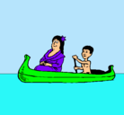Dibujo Madre e hijo en canoa pintado por alexia