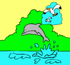 Dibujo Delfín y gaviota pintado por claudia