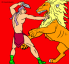 Dibujo Gladiador contra león pintado por doribalsantos