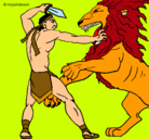 Dibujo Gladiador contra león pintado por fabiola