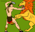 Dibujo Gladiador contra león pintado por roberto