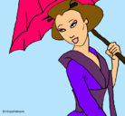 Dibujo Geisha con paraguas pintado por fabiana