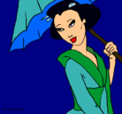 Dibujo Geisha con paraguas pintado por Meri