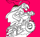 Dibujo Bruja en moto pintado por jari
