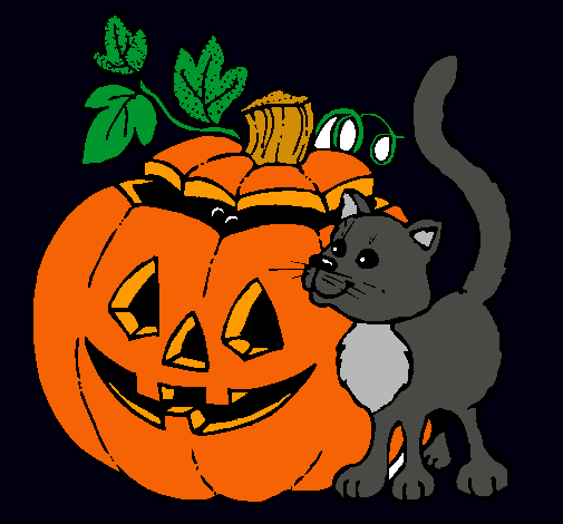 Calabaza y gato