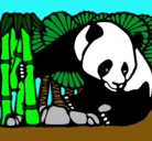 Dibujo Oso panda y bambú pintado por daniela