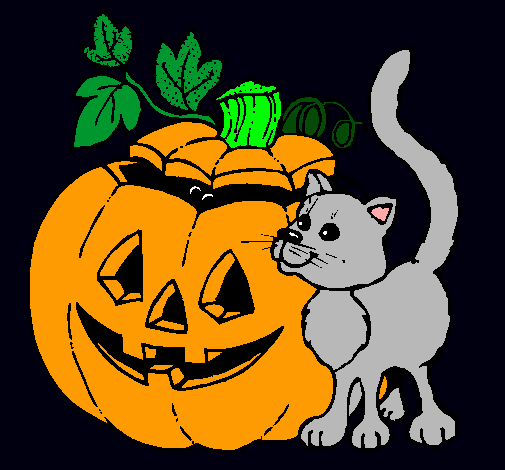 Calabaza y gato