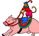 Dibujo Mono y cerdo pintado por cristobal