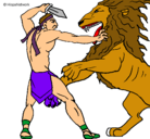 Dibujo Gladiador contra león pintado por alesito