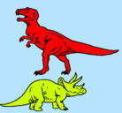 Dibujo Triceratops y tiranosaurios rex pintado por luli