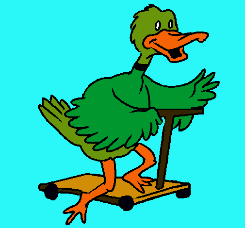 Pato en patinete