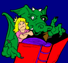Dibujo Dragón, chica y libro pintado por morgana