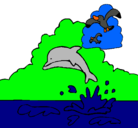 Dibujo Delfín y gaviota pintado por poesiacartagena