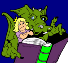 Dibujo Dragón, chica y libro pintado por Alicia