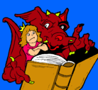 Dibujo Dragón, chica y libro pintado por Ainoha